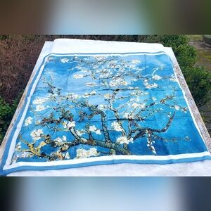 Floral Blue and White Scarf 100% Silk